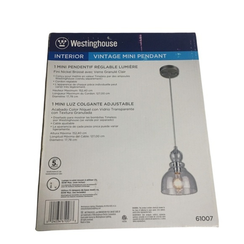 Westinghouse One Light Mini Pendant. New